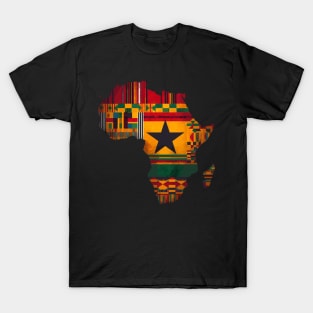 African Map Kente Pattern Ghana Flag T-Shirt